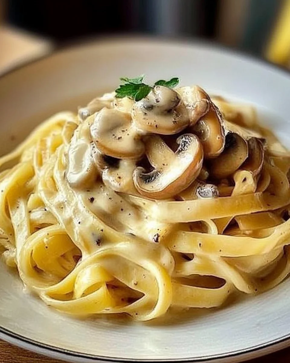 Tagliatelle con Crema di Parmigiano e Funghi Porcini