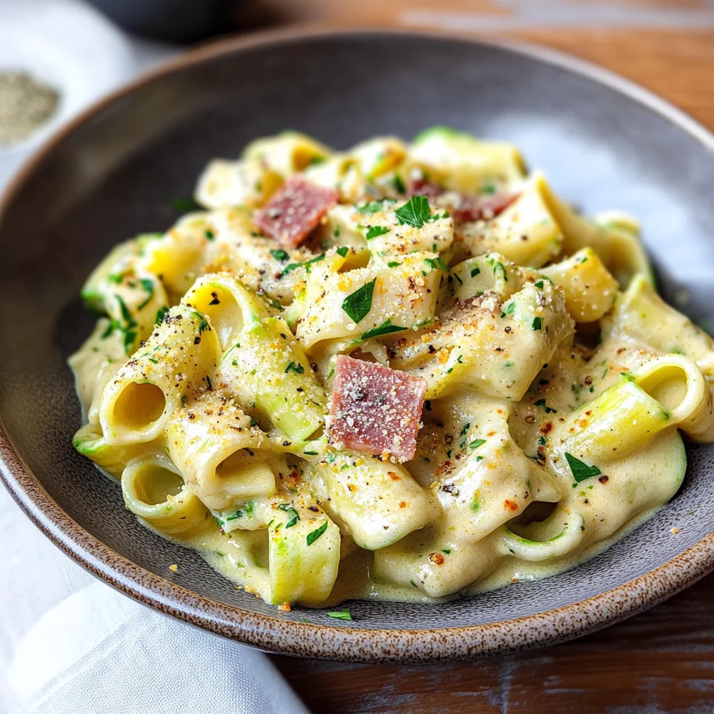 Pasta cremosa zucchine e speck