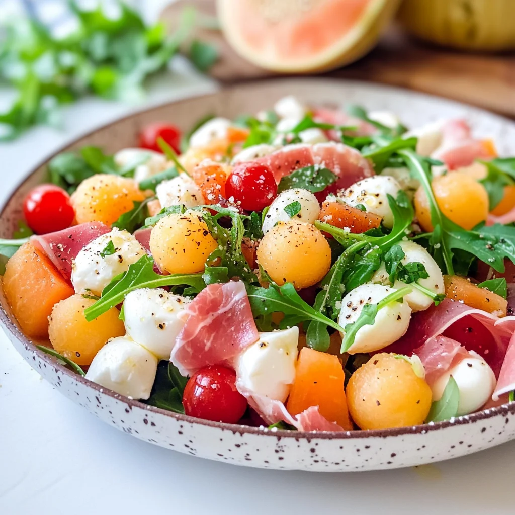 Insalata di melone con prosciutto mozzarella e rucola