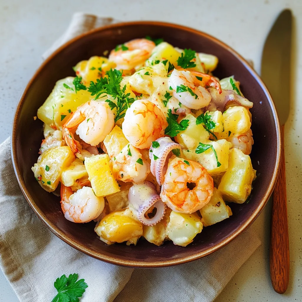 Insalata di patate con totani e gamberi