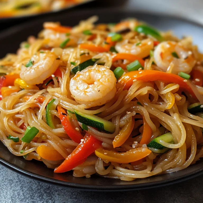 Spaghetti di soia con verdure e gamberi