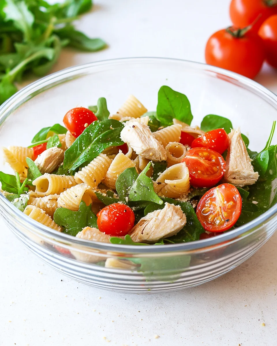 Insalata di pasta con pollo rucola e pomodorini