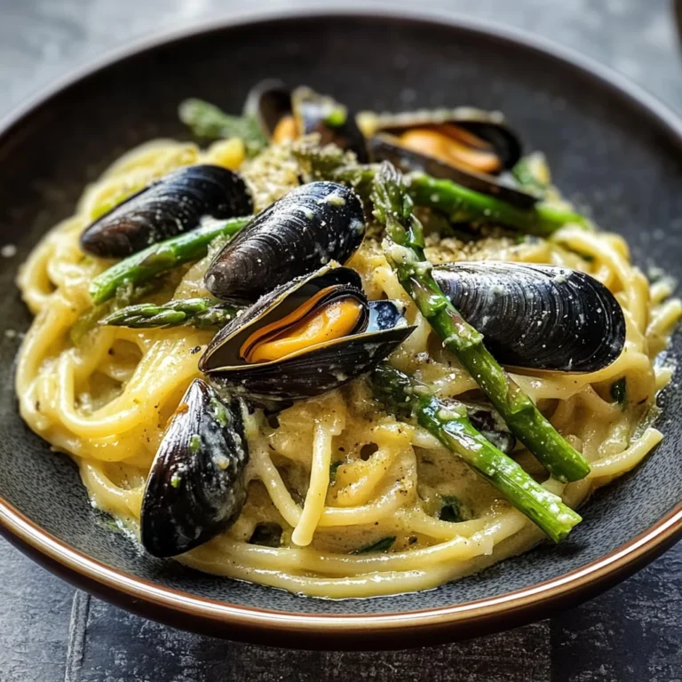 Pasta con asparagi e cozze
