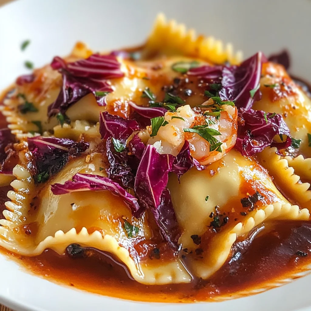 Ravioli di pesce al radicchio
