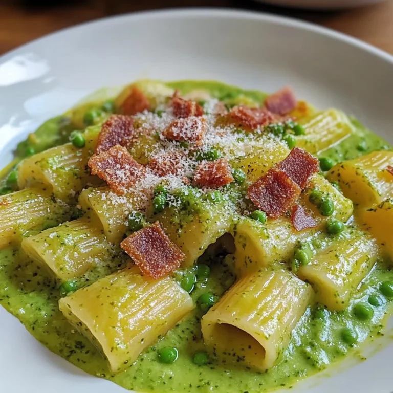 Paccheri crema piselli speck