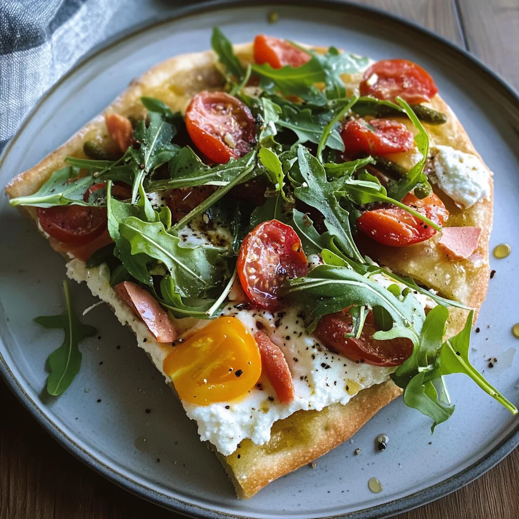 Focaccia senza glutine con rucola, stracciatella e pomodorini
