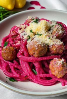 Pasta alla barbabietola con polpettine