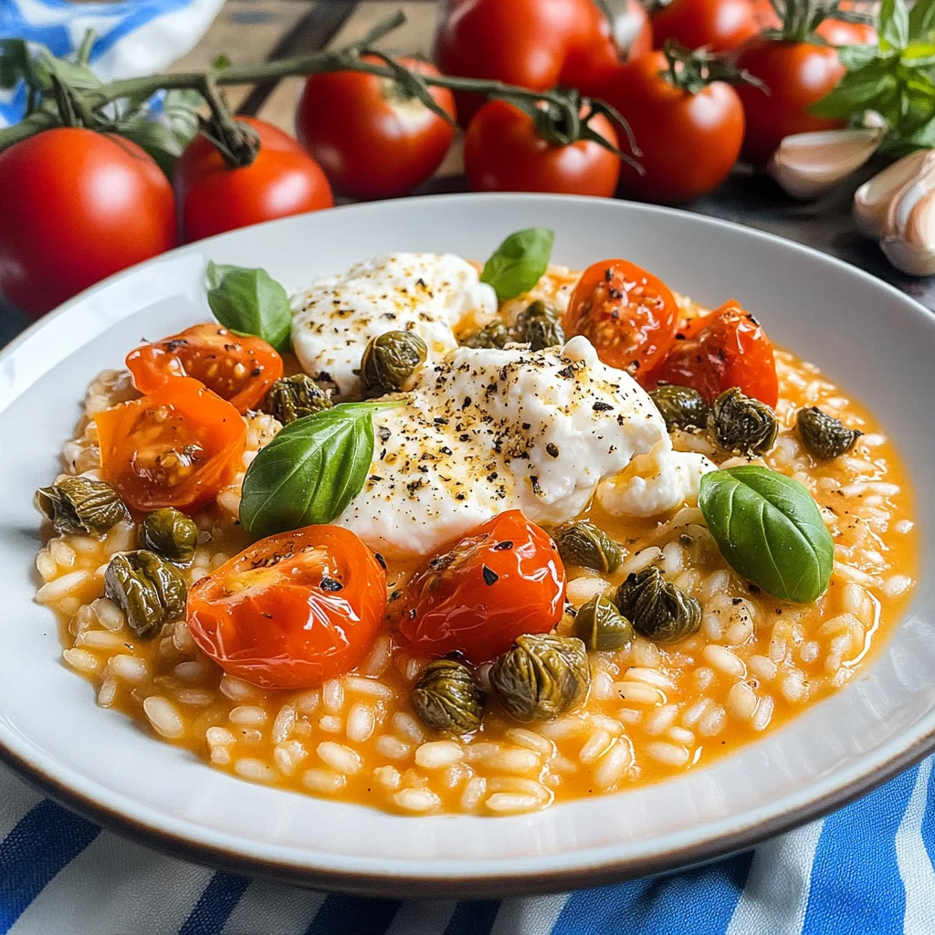 Risotto al pomodoro con orata, capperi e burrata