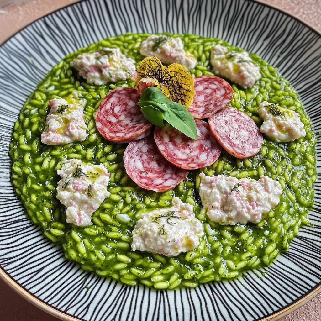 Risotto verde con ricotta e mortadella