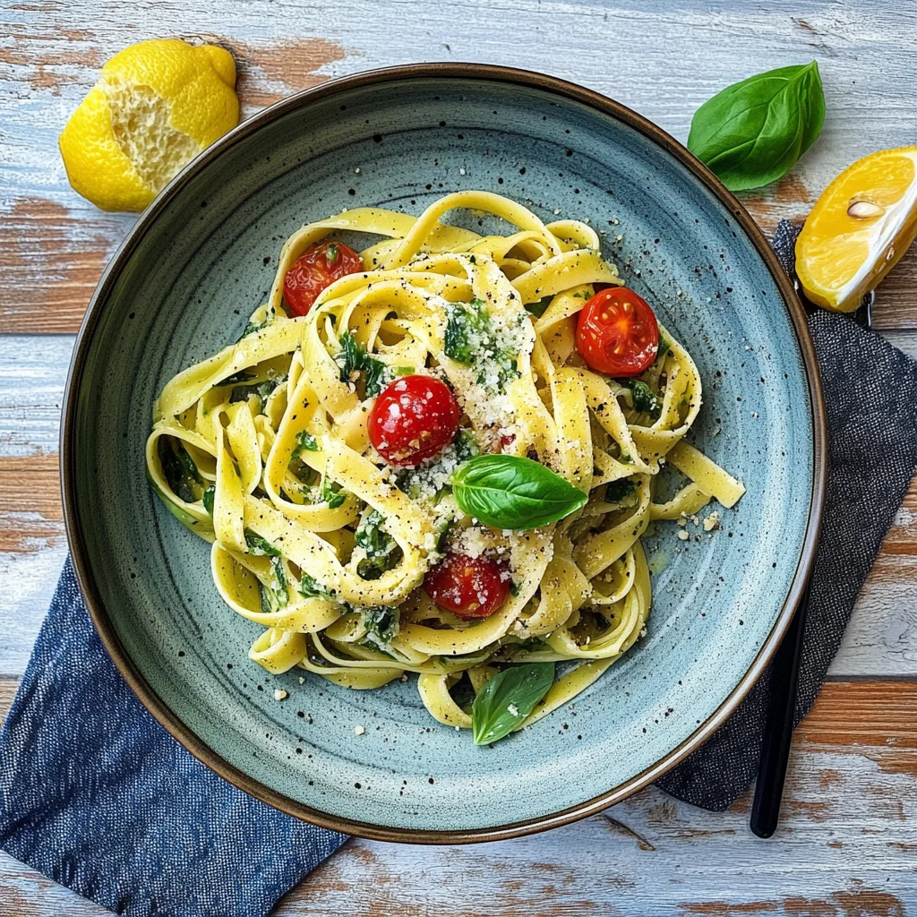 Tagliatelle al basilico con salsa al limone