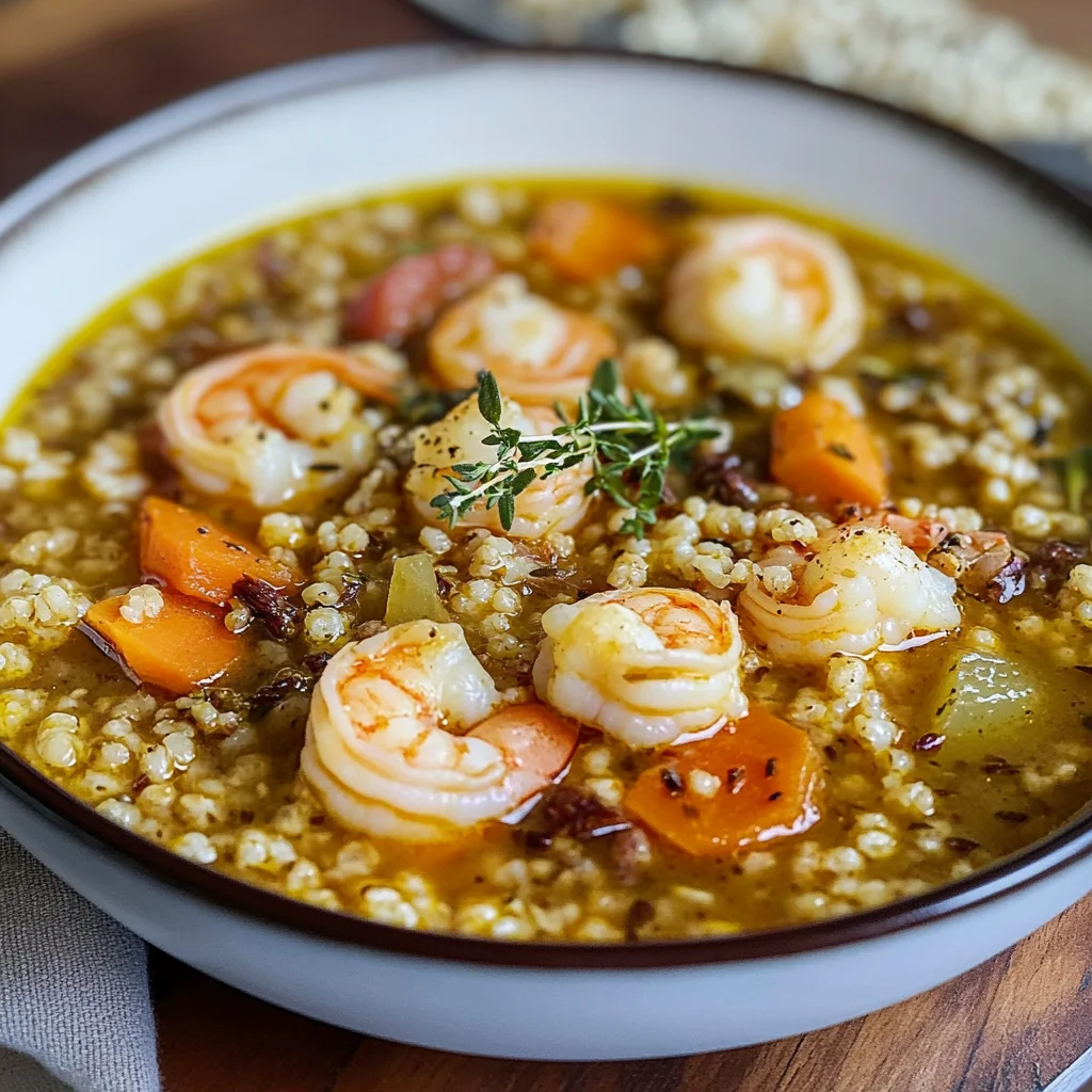 Zuppa di cereali e gamberi