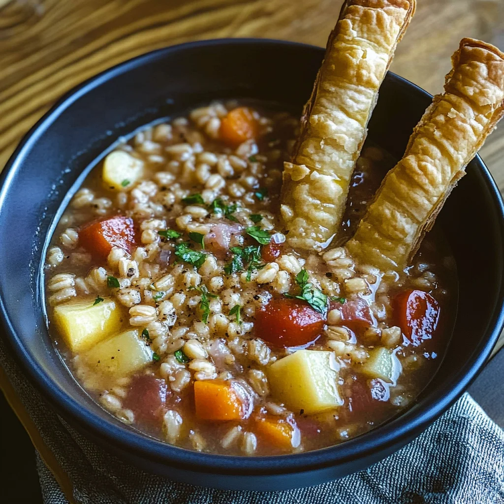 Zuppa di farro con grissini di sfoglia