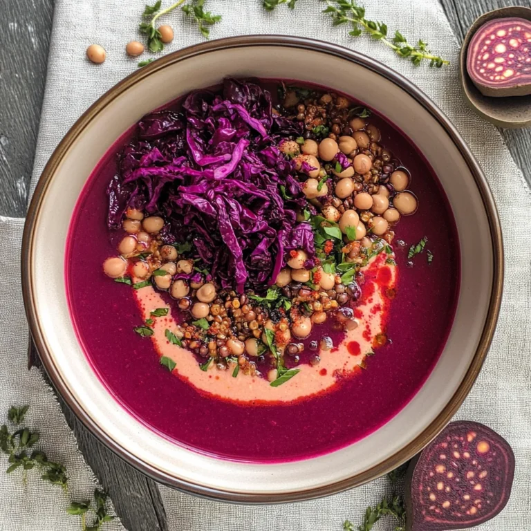 Zuppa di legumi e farro con vellutata di barbabietola