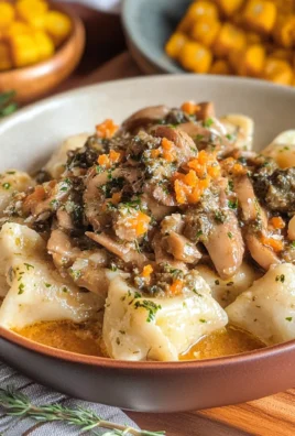 Canederli allo speck con ragù di finferli e capperi fritti