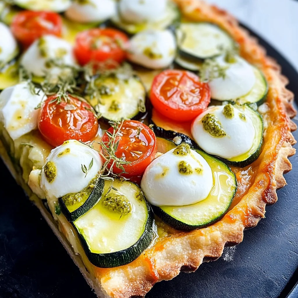 Crostata morbida con mozzarella, verdure e gocce di pesto