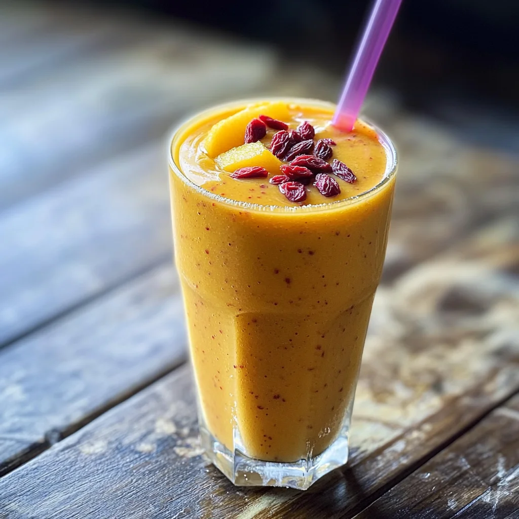 Frullato di pesca, bacche di goji e latte di mandorla