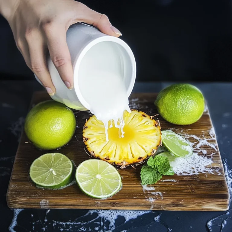 Succo di ananas, cocco, lime e menta fresca